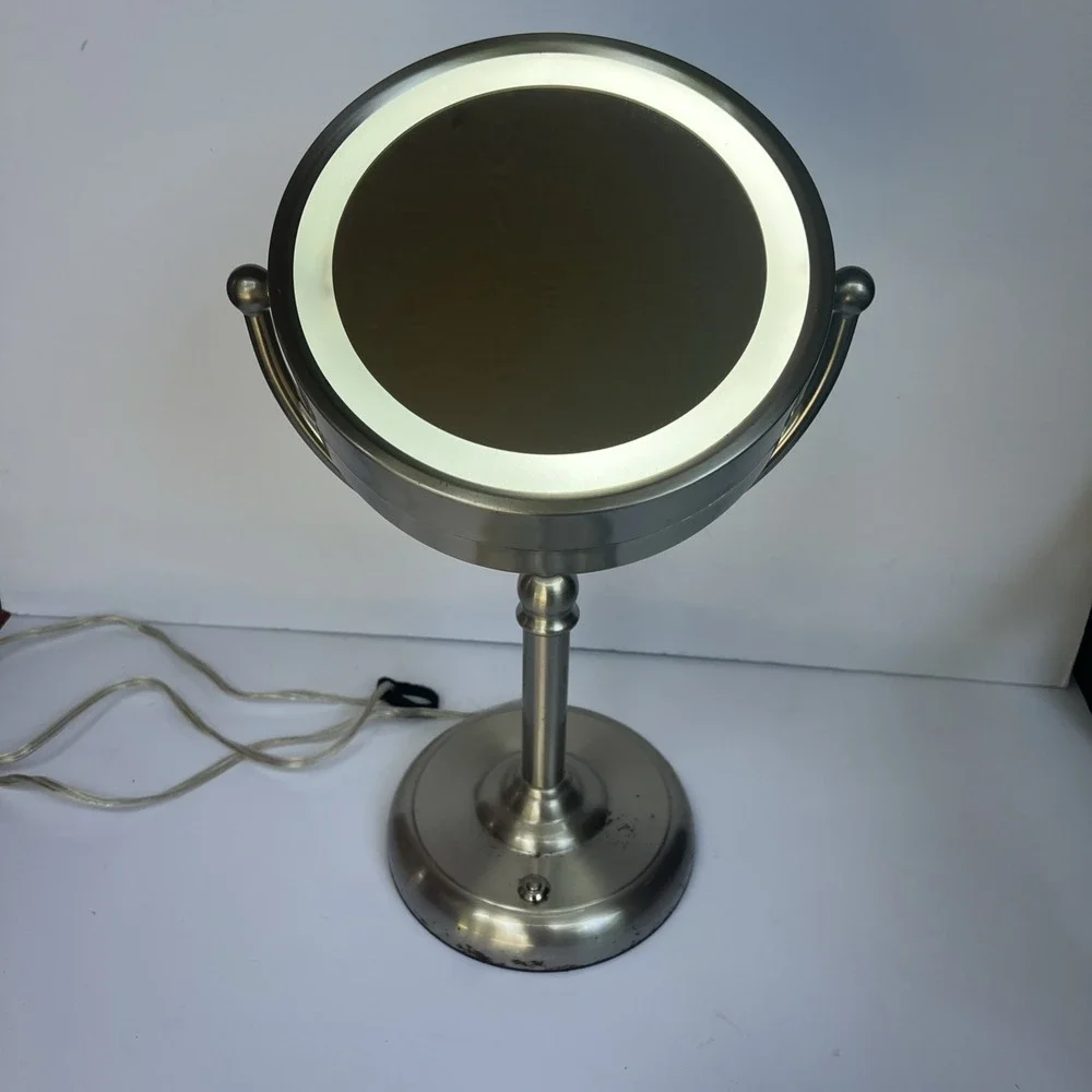 Intertek Nickel Brushed Magnifying Makeup Mirror Double Sided Light Up 18 X6